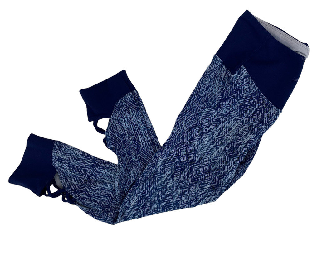 prAna Women's Tori Capri Athletic Yoga Leggings Size XS Patterned Blue Strappy